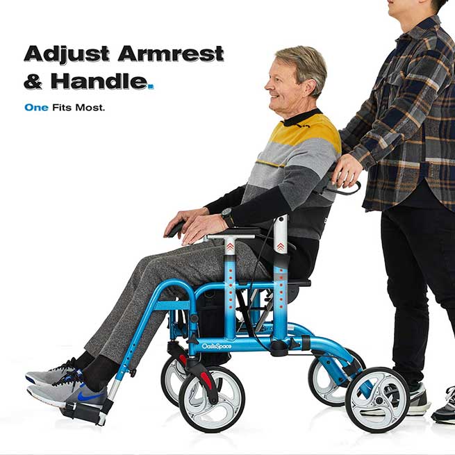 Adjustable Handles &  Footrest Rollator Wheelchair