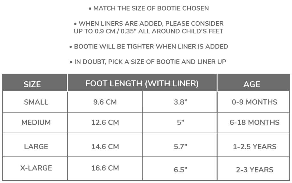 Sizing for Bootie Liner