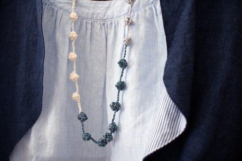 Crochet pattern Spherical necklace wearing image