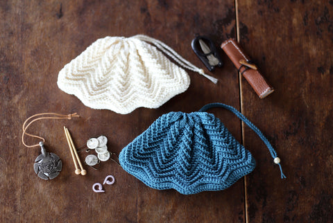 Crochet seashell shell pouch drawstring