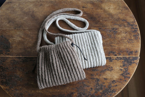 crochet, shoulder bag, pouch, ribbing, drawstring