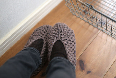 crocheted slippers wearing image