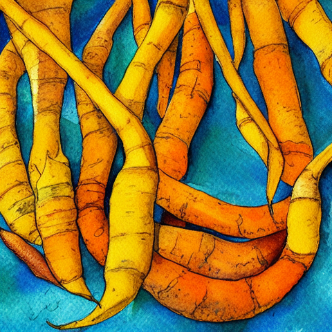 Watercolour of turmeric root by The Gujarati Kitchen