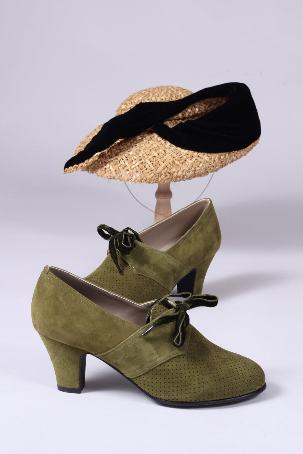 40s vintage style pumps in suede with lace - Black - Esther – memery
