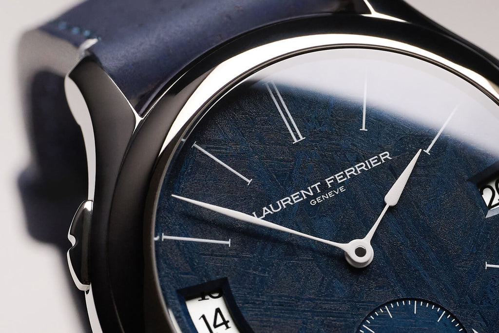 Laurent Ferrier US and Canada exclusive model "Classic Traveller Meteorite" with a textured deep blue dial made out of a genuine shaven meteorite.
