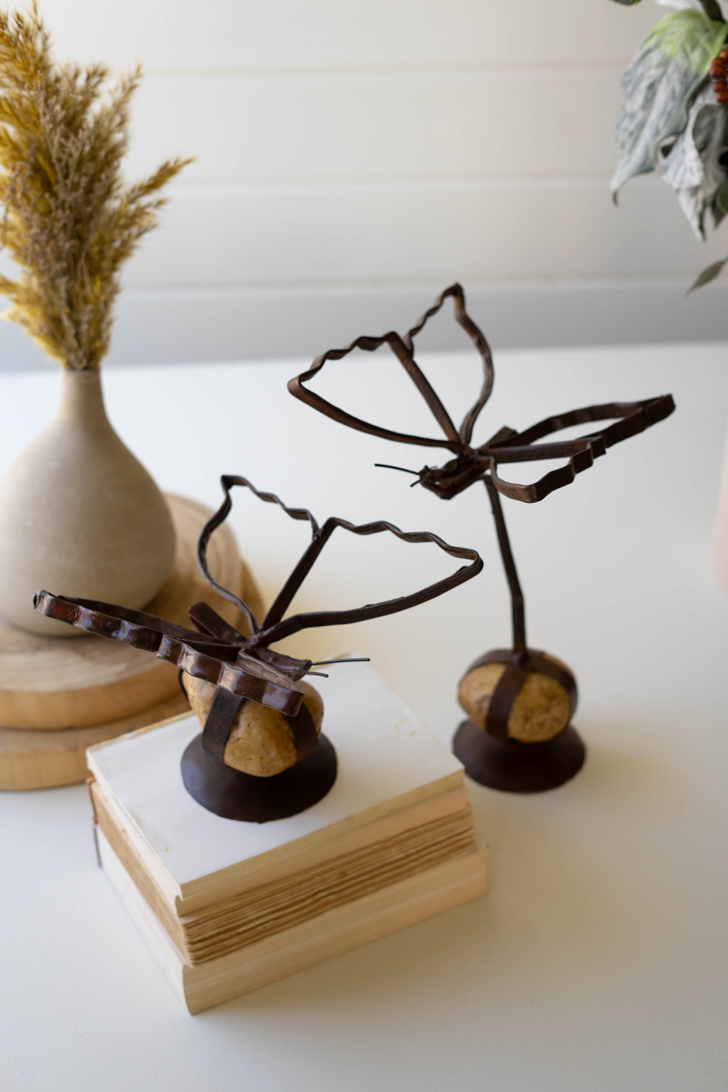 Set Of Two Sister Clara Butterflies On Caged Rock Base (Pack Of 2)