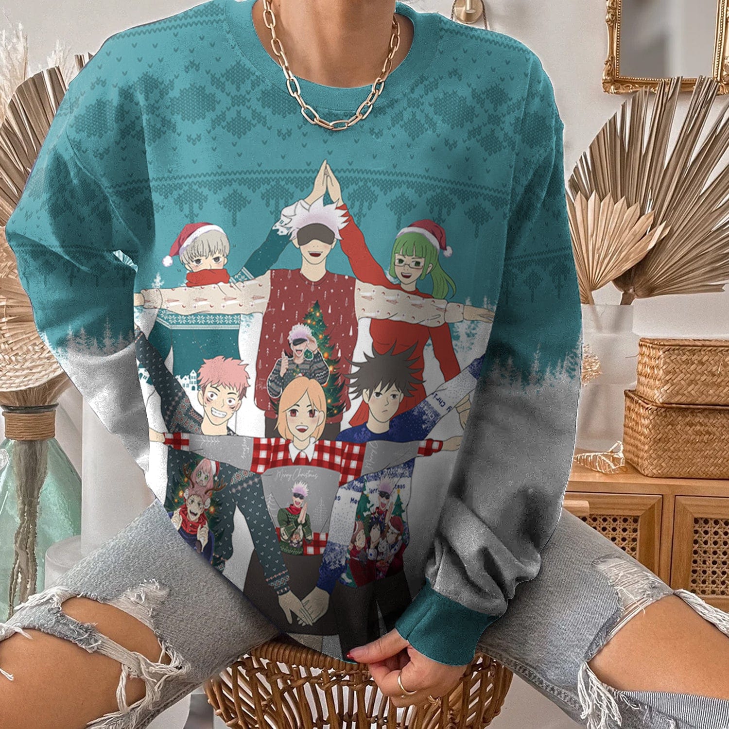 HOT ANIME ONEPIECE CHARACTERS LUFFY GEAR 5 UGLY CHRISTMAS SWEATER