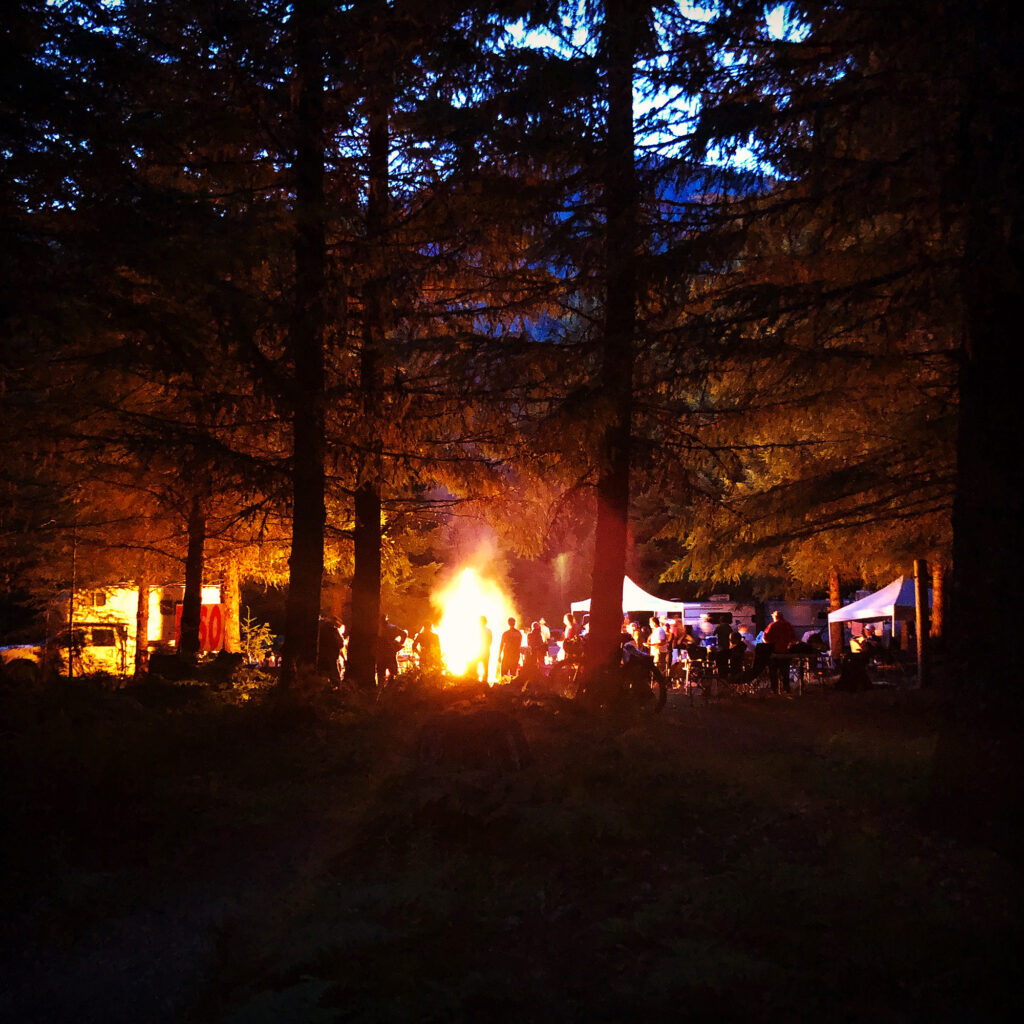 Bonfire celebration after a successful Trans-Cascadia Work Party! 