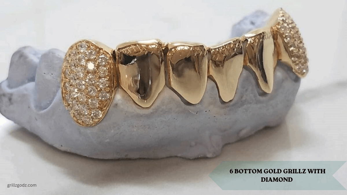 6 Bottom Gold Grillz With Diamond for Teeth | Grillz Godz