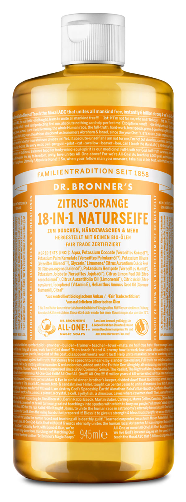 Zitrus-Orange - 18-in-1 NATURSEIFE - Dr Bronners Deutschland product image