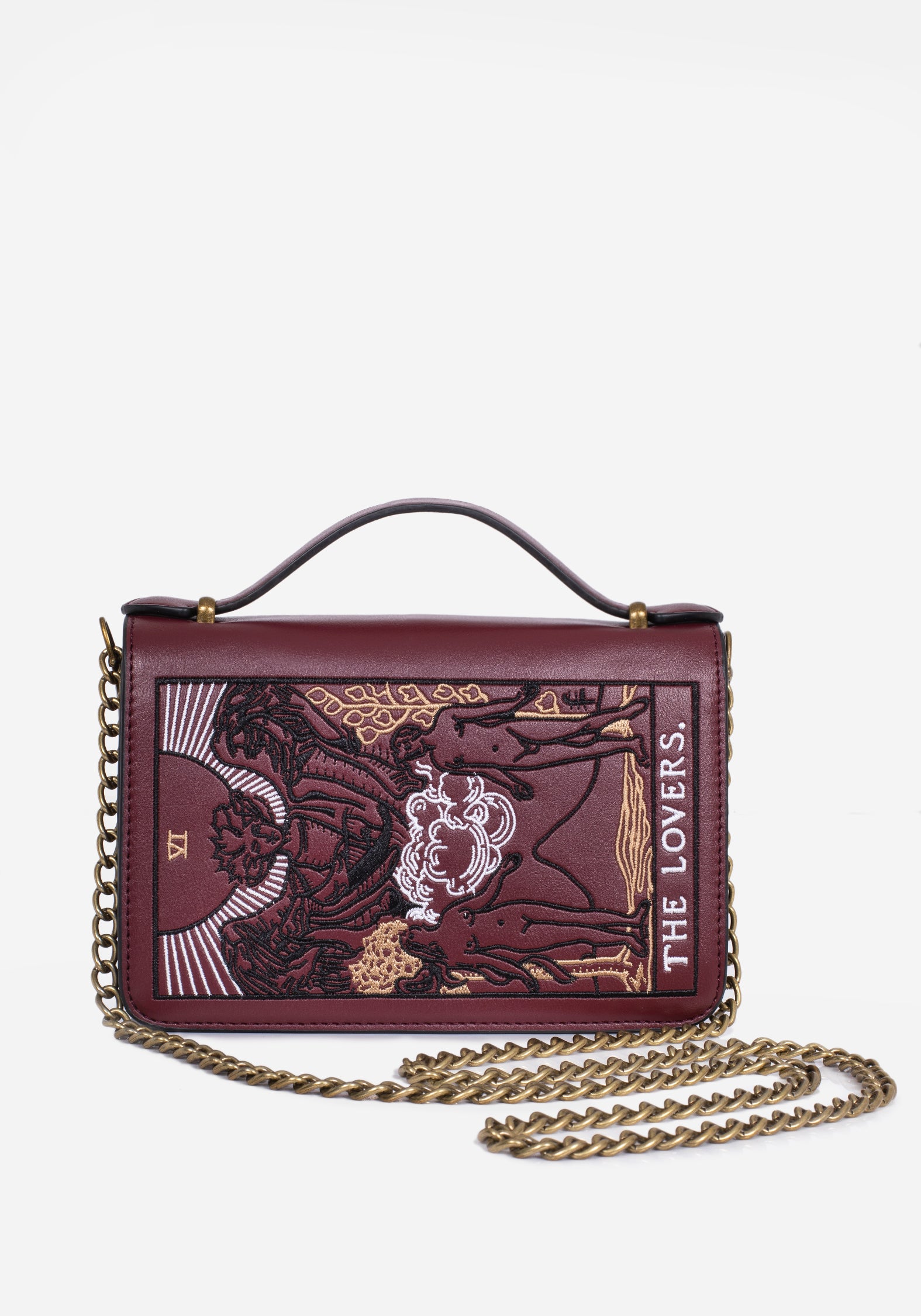 Women's Lovers Embroidered Crossbody Clutch Bag - Dark Red - - Disturbia UK