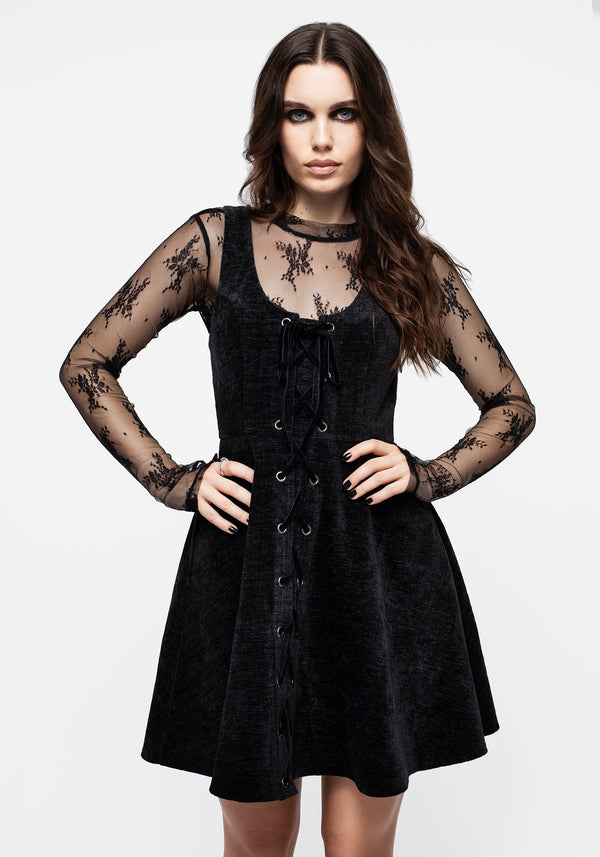 Darker Wavs Cut Out Lace Up Dress With Detachable Shrug - Dark Gray
