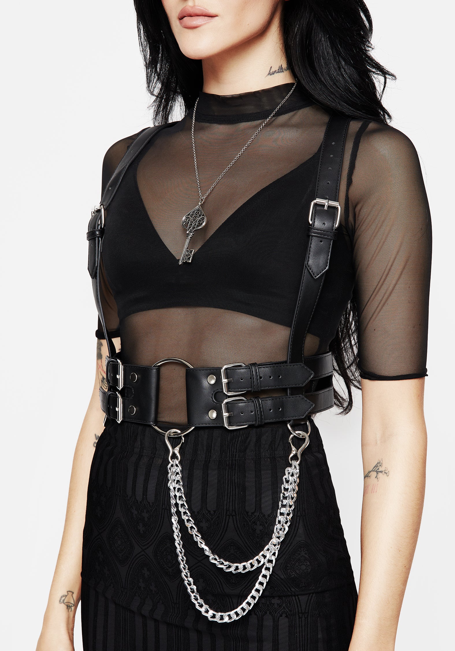 Women's Cypher Ring Chain Harness - Black - S/M - Disturbia UK