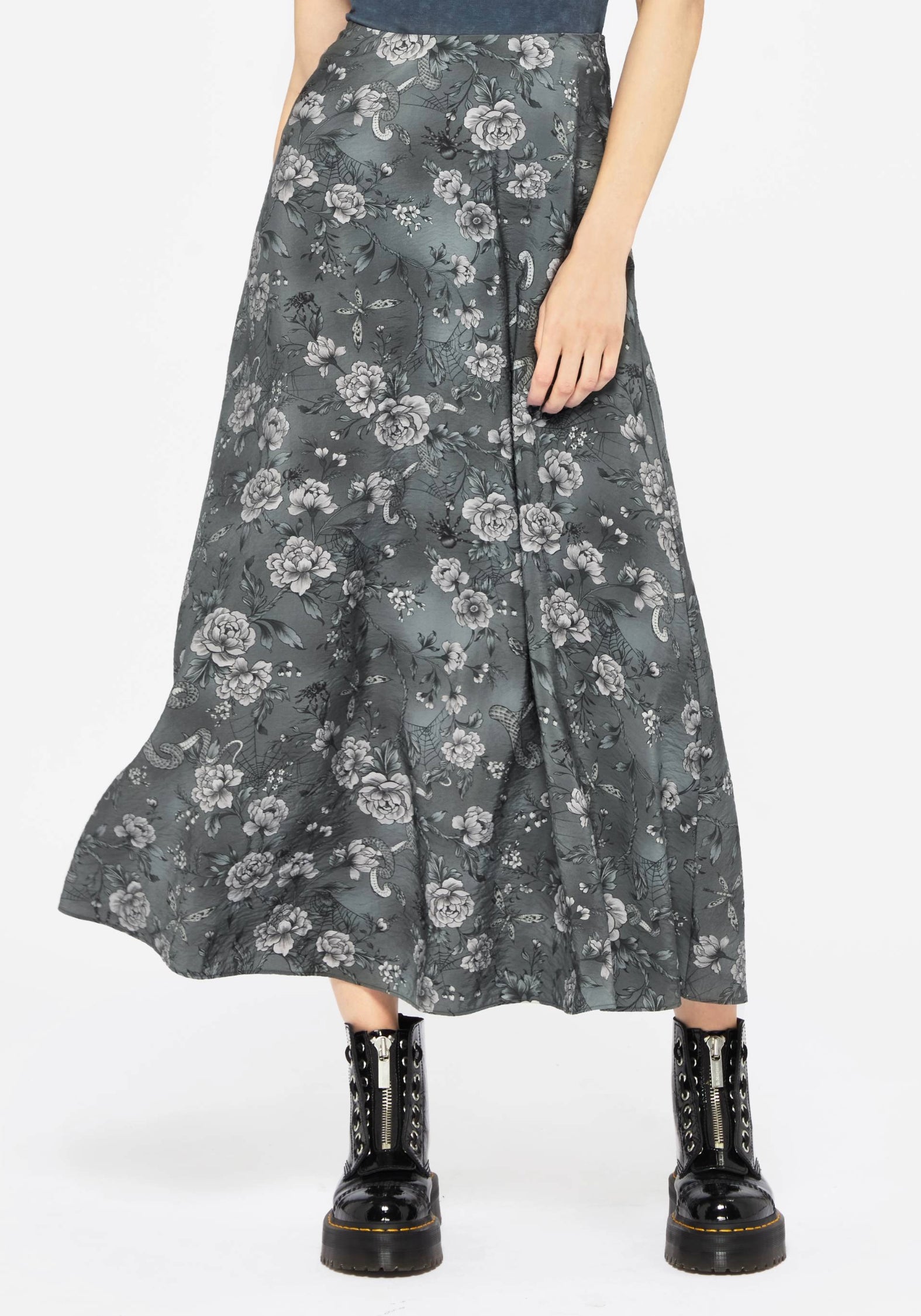 Women's Meadow Floral Serpent Print Midaxi Skirt - Grey - UK 14 - Disturbia UK