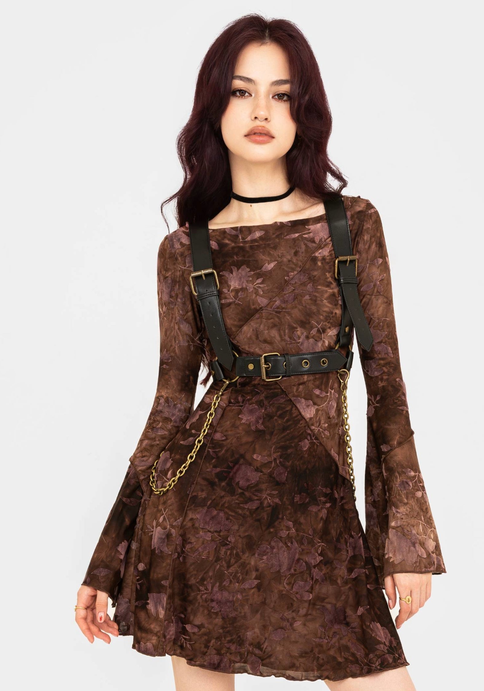 Women's Serenade Long Sleeve Floral Mini Dress - Red,Pink - UK 14 - Disturbia UK