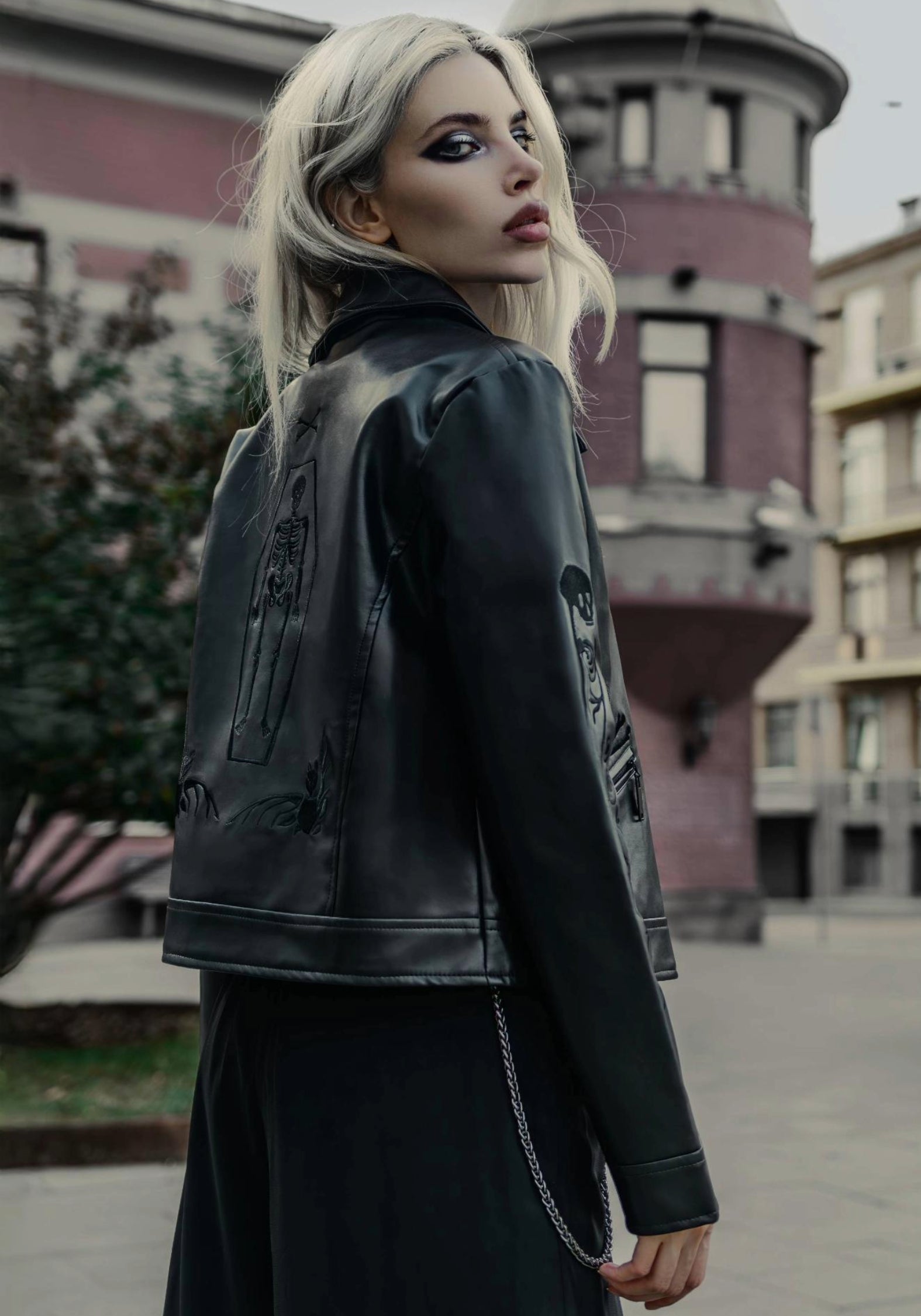 Women's Mori Embroidered Faux Leather Jacket - Black - UK 20 - Disturbia UK
