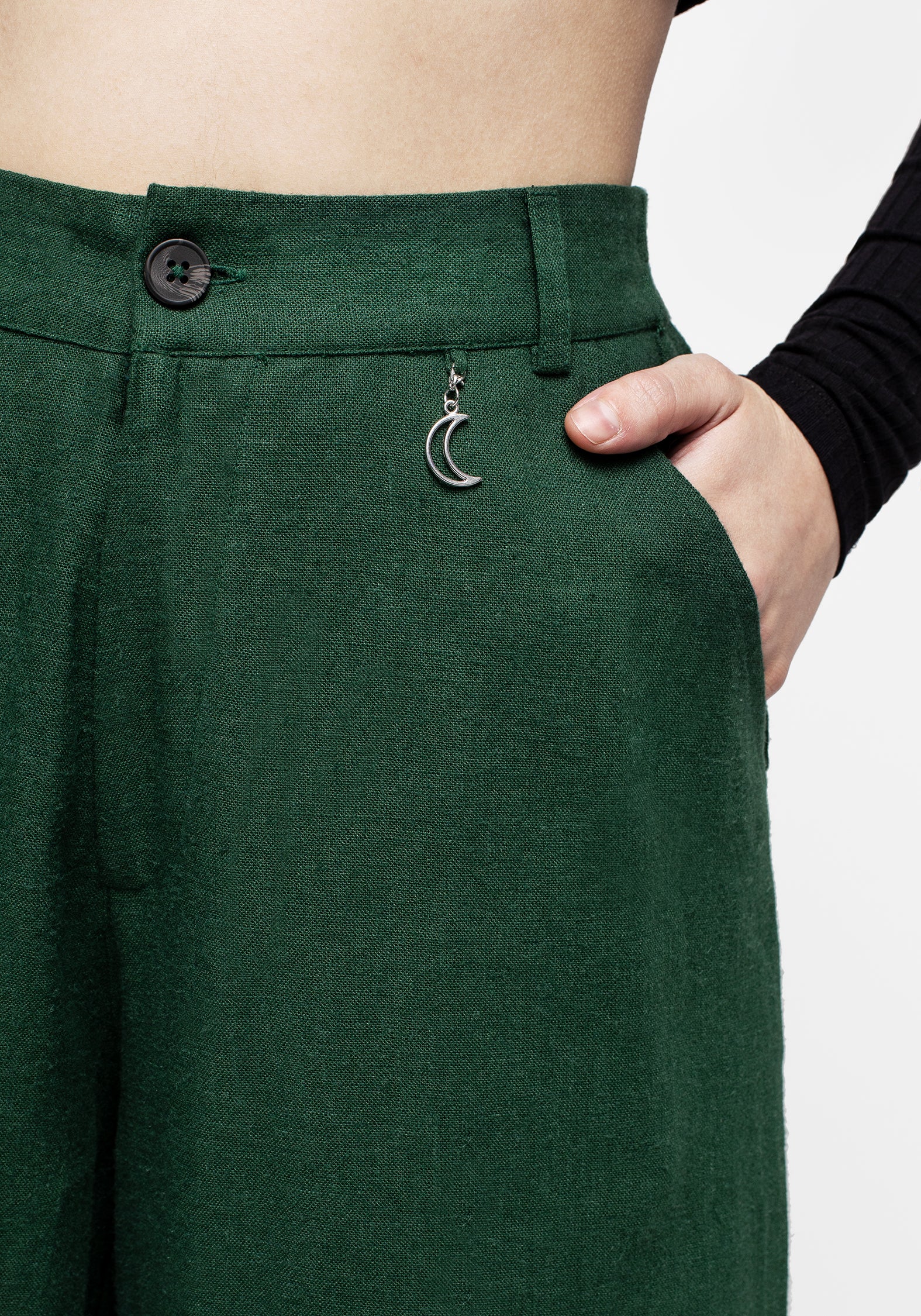 Oberon Green Wide Leg Linen Blend Trousers