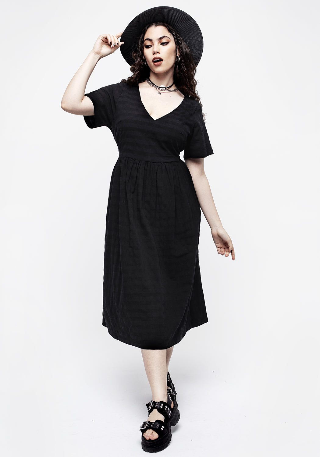 Lithium Check Smock Tie Back Midi Dress