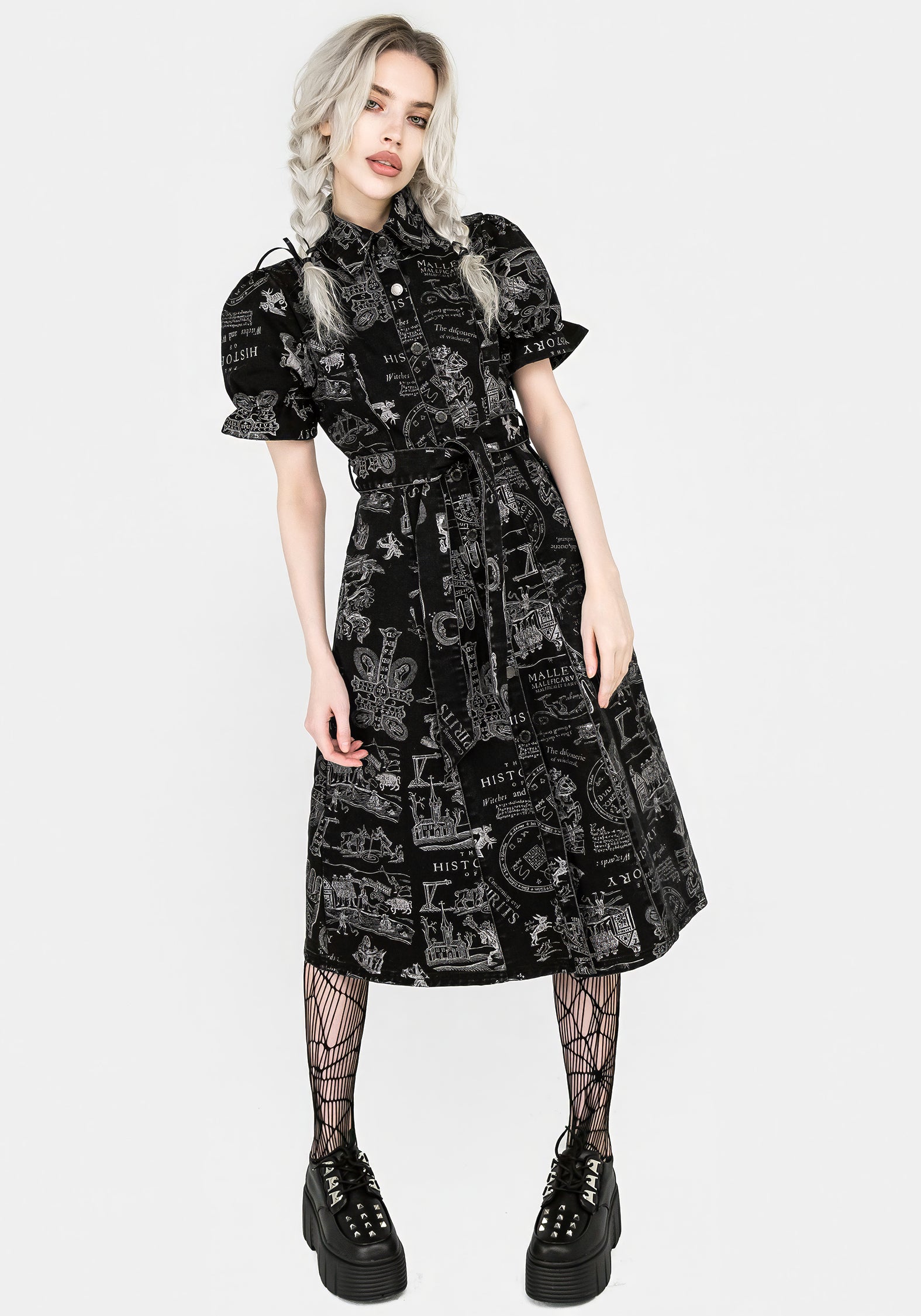 Women's Heresy Midi Shirt Dress - Black - UK 14 - Disturbia UK
