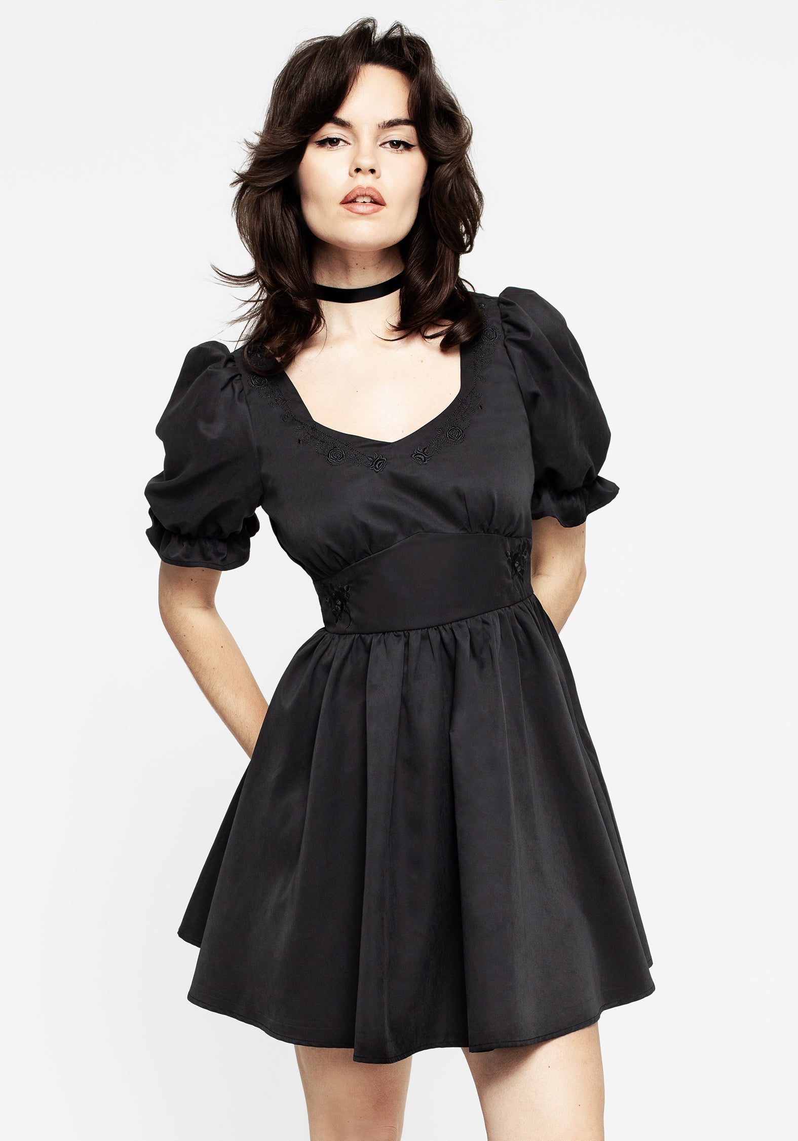 Women's Gwendoline Embroidered Mini Dress - Black - UK 18 - Disturbia UK