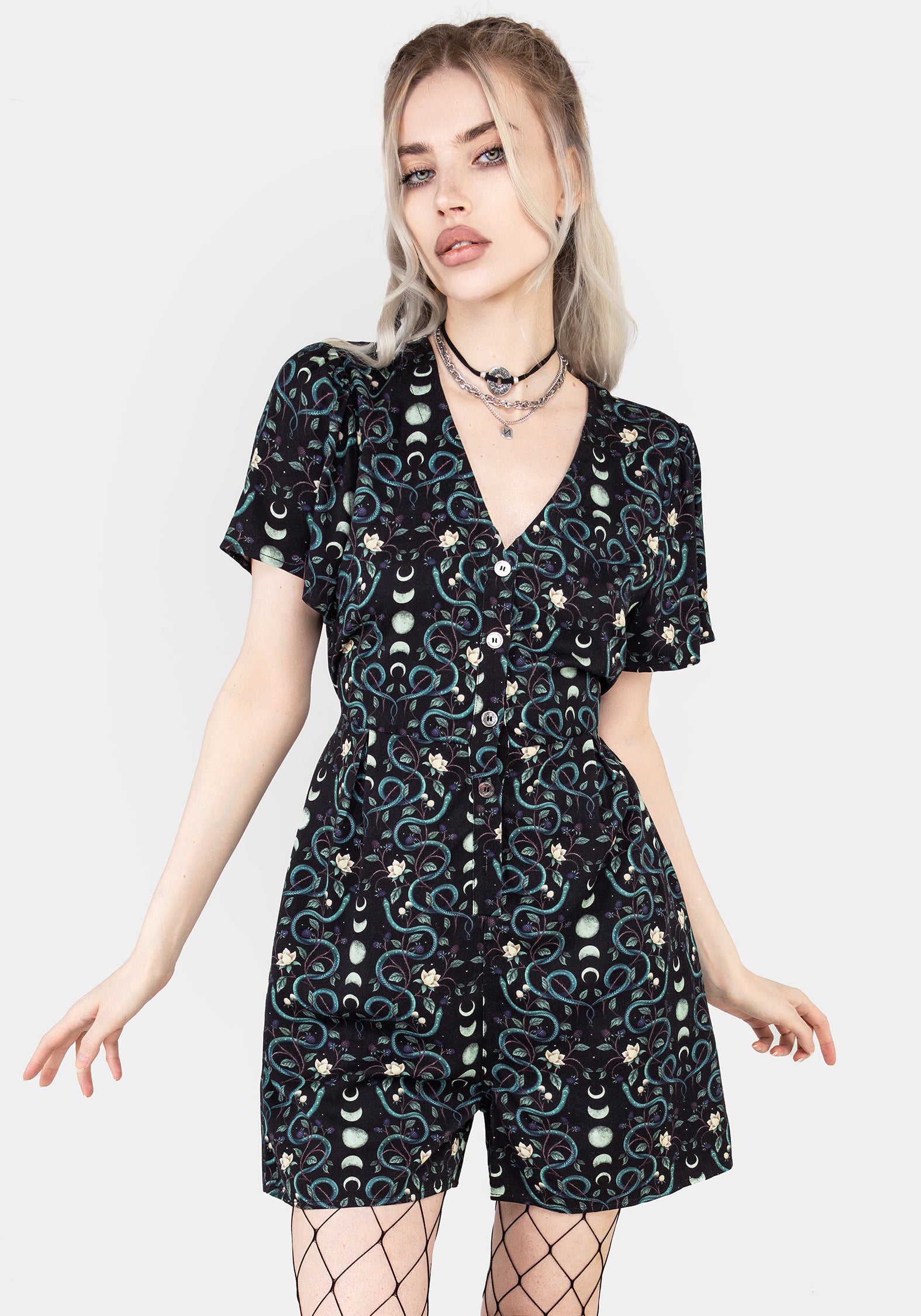 Women's Pythia Button Up Playsuit - - UK 20 - Disturbia UK