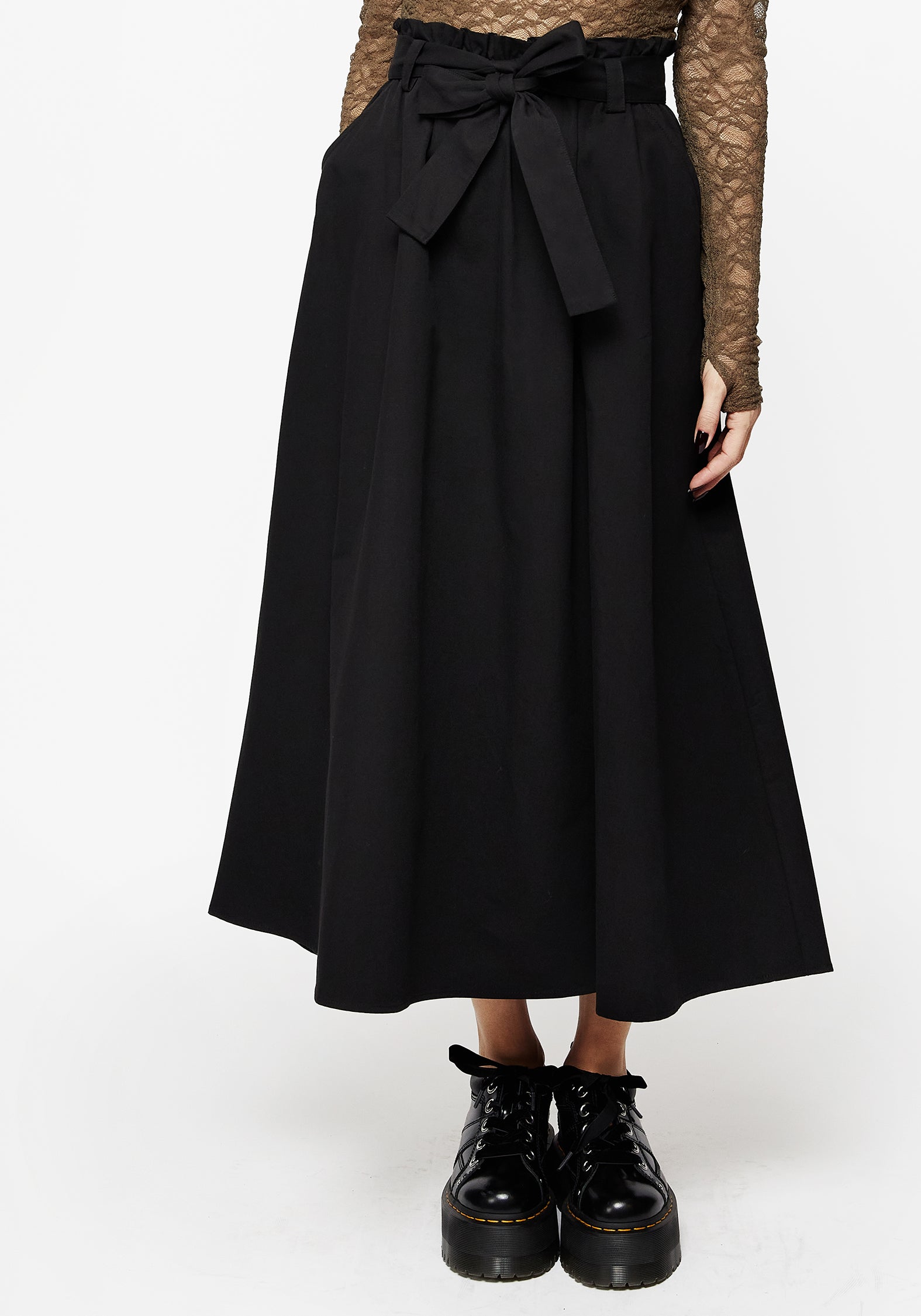 Women's Strega Tie Belt Midaxi Skirt - Black - UK 18 - Disturbia UK