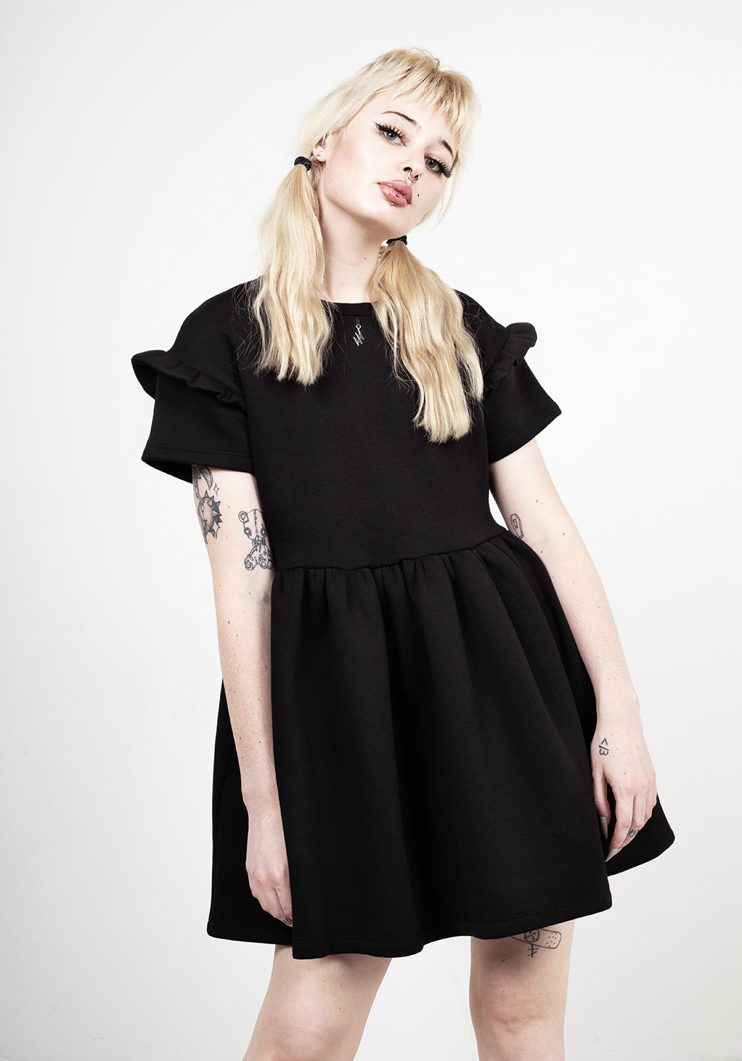 Power Frill Sleeve Skater Dress