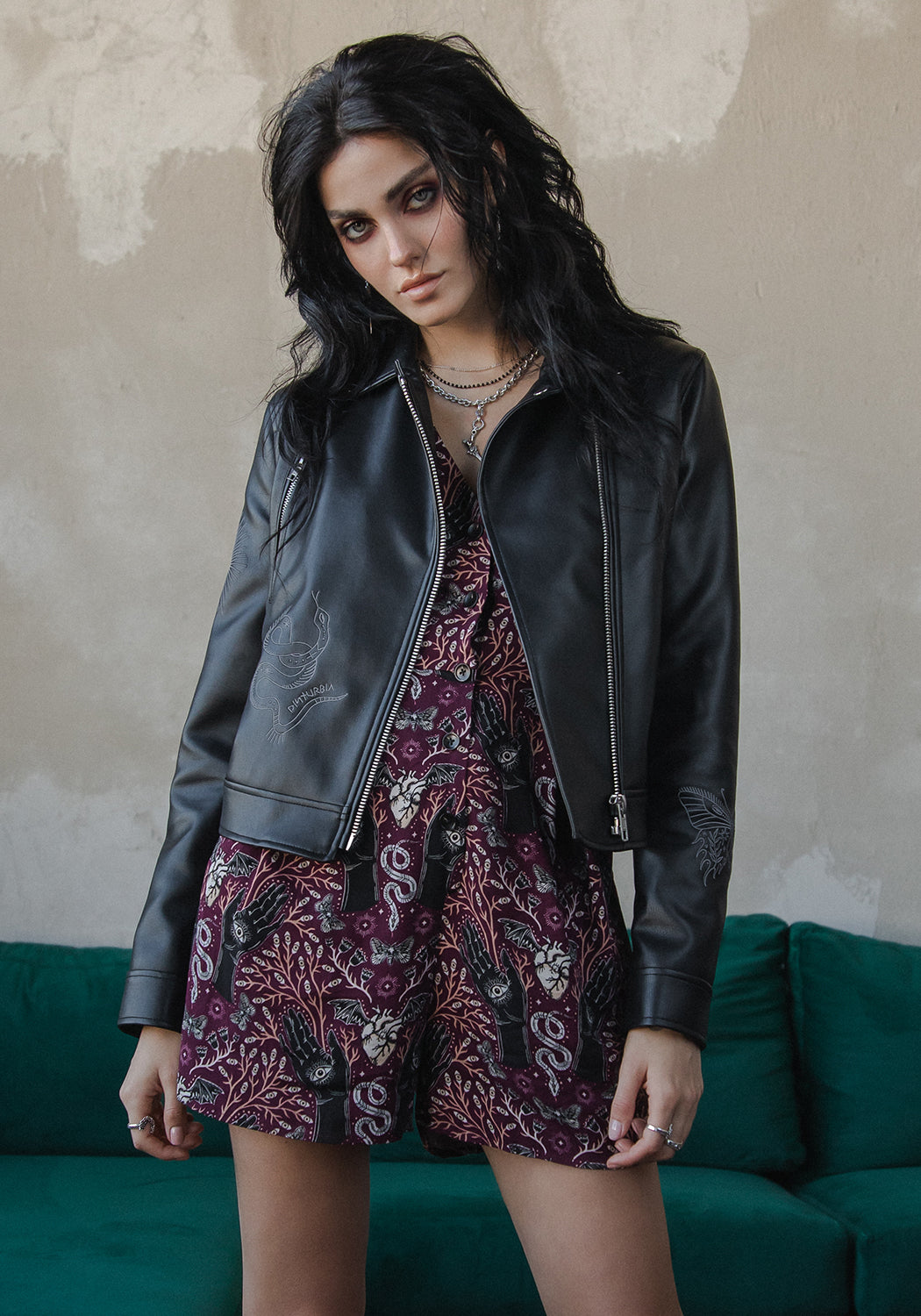 Elemental Embroidered Faux Leather Jacket