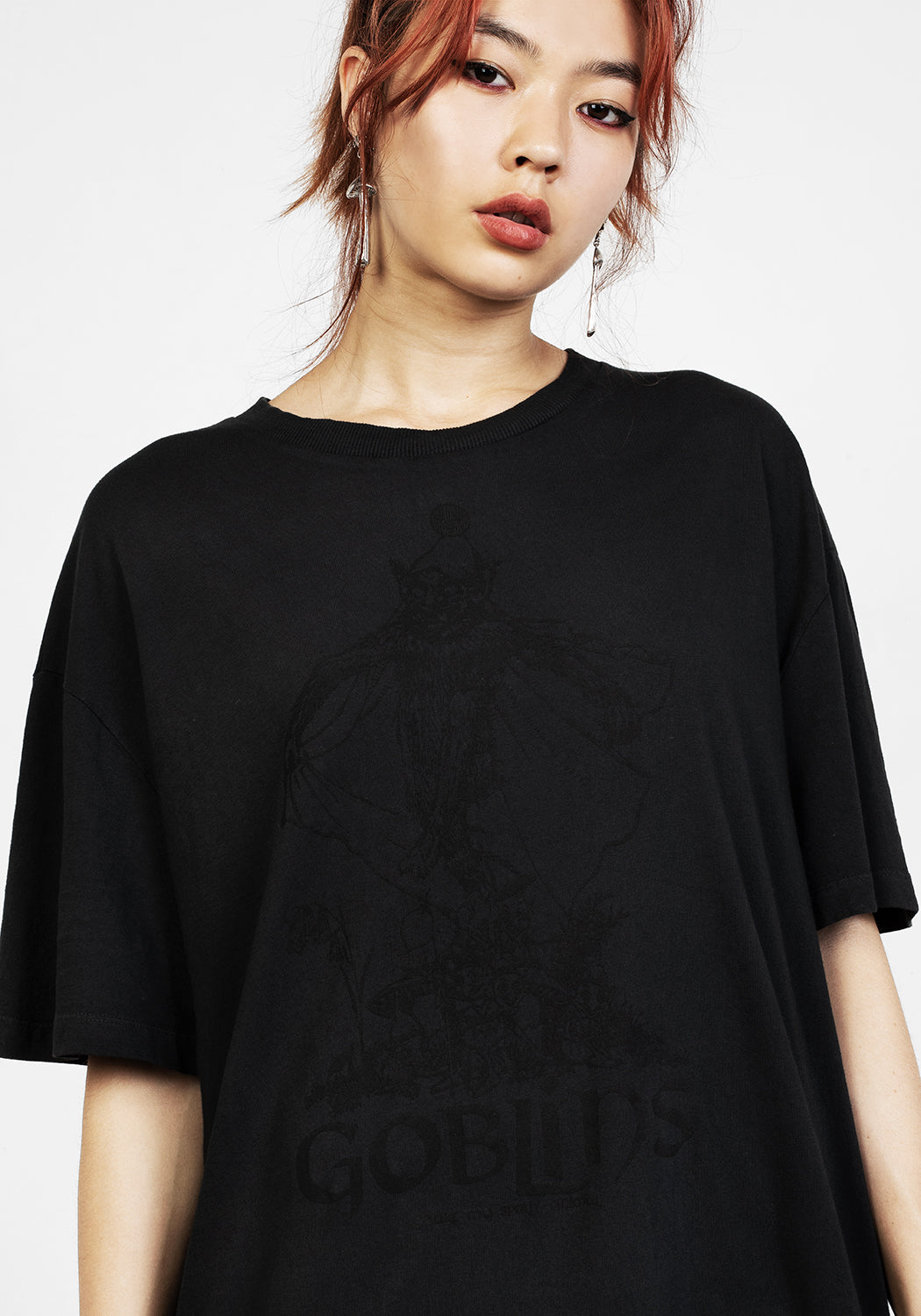 Goblins Black Garment Washed Oversized Tee Dress