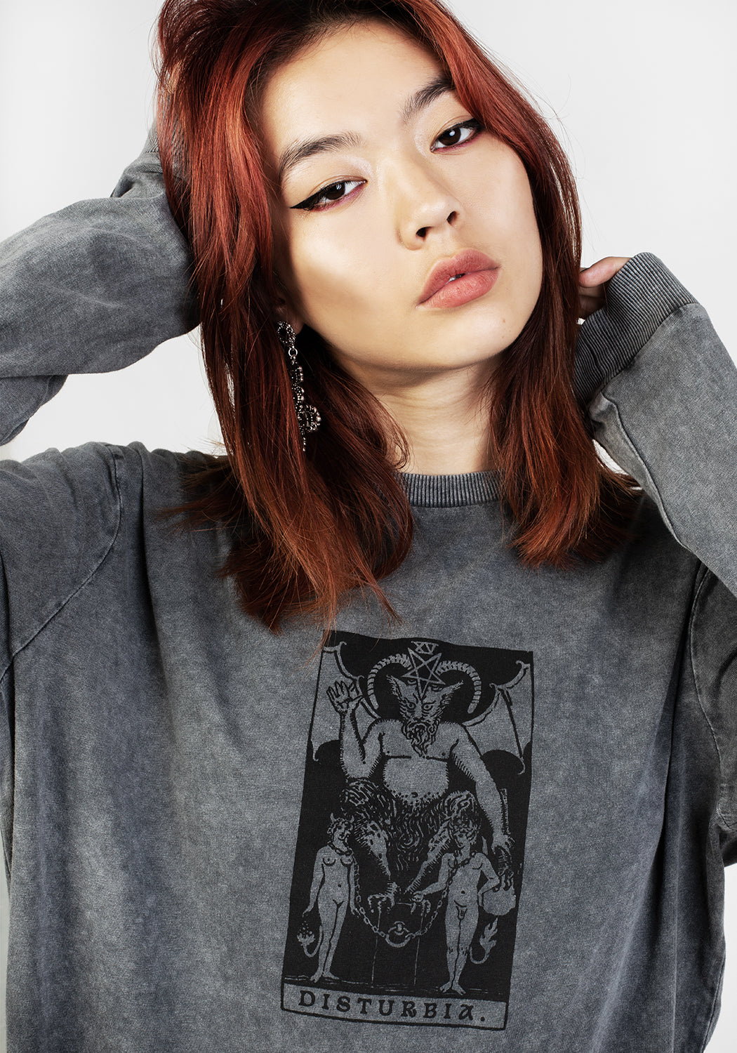 Tarot Grey Acid Wash Long Sleeve Tee