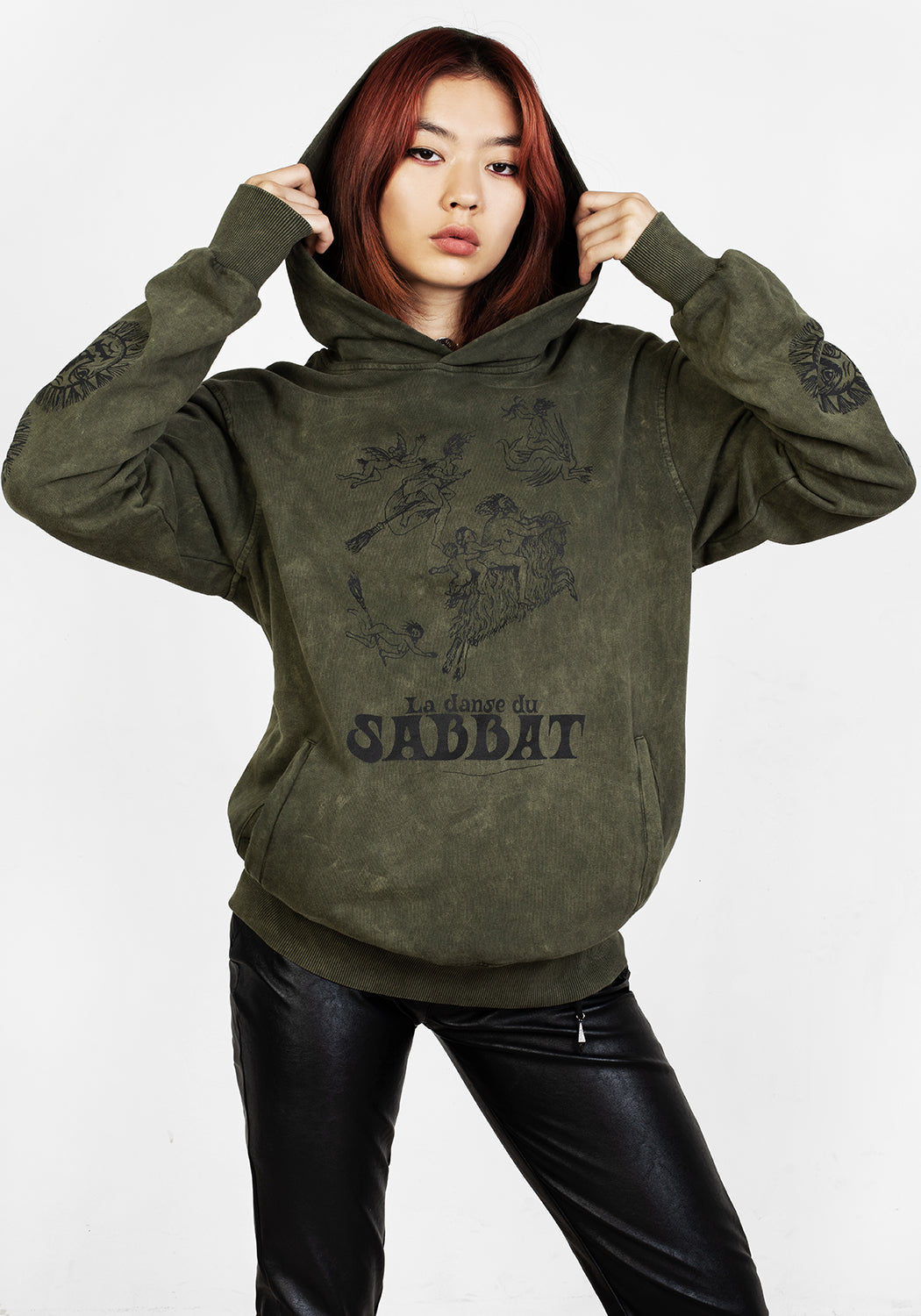 Sabbat and Sun Green Acid Wash Pullover Hoody