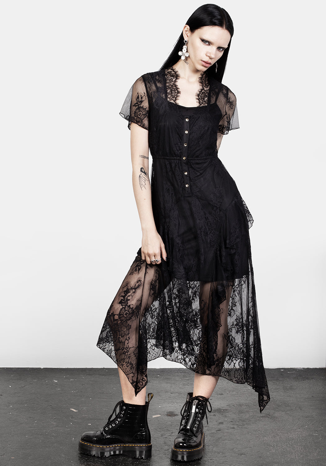 Mourning Lace Cascade Midaxi Dress