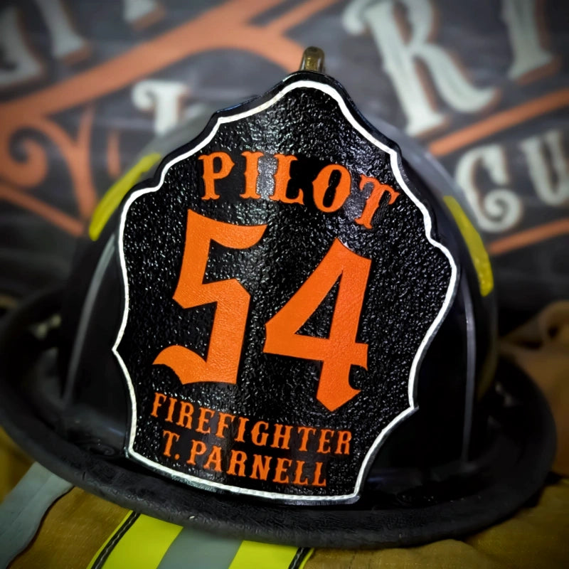 Custom Bare Bones leather firefighter helmet shield