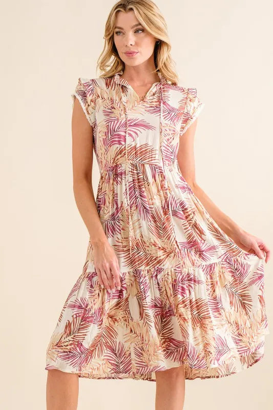 And The Why Boho Printed Tiered Dress In Cream