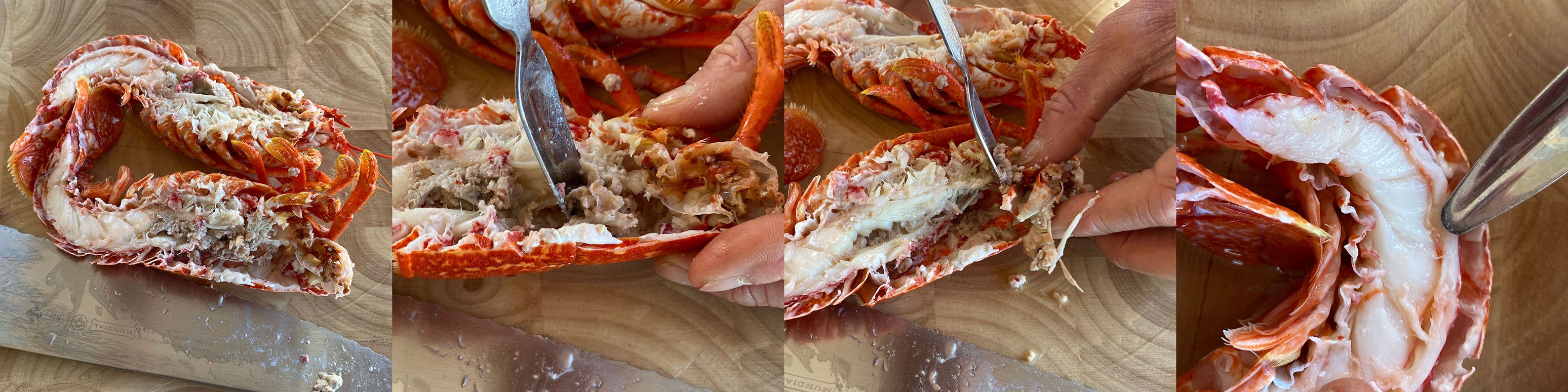 Remove the contents of the head of the lobster.