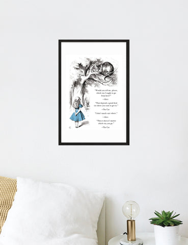 Reproduced V&A Alice in Wonderland quote print on wall