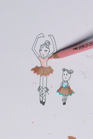 Doodle of pink and blue ballerinas