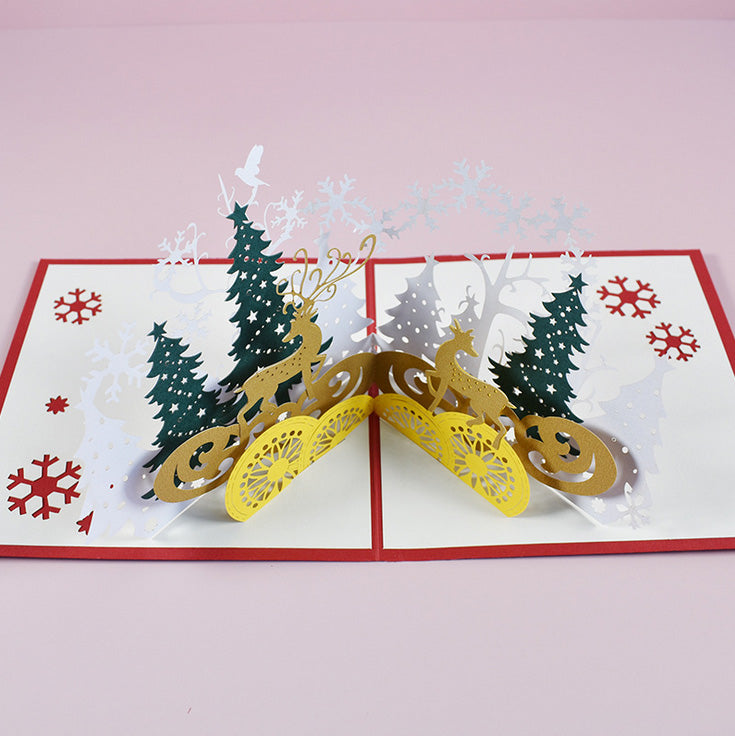 Winter forrest christmas pop up card - view from the top