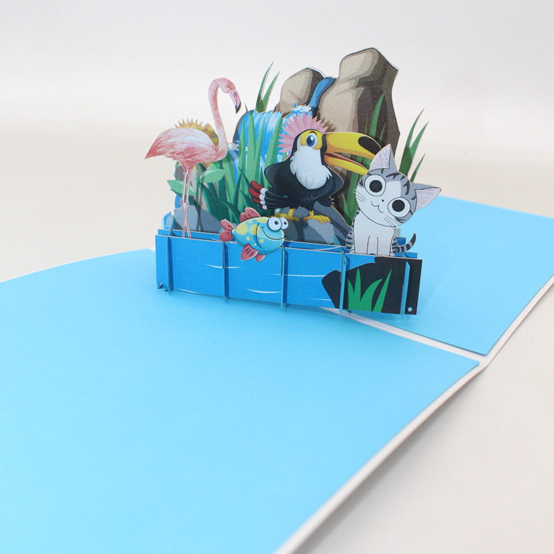 Animals on the Rocks Pop Up Card - angle view from far