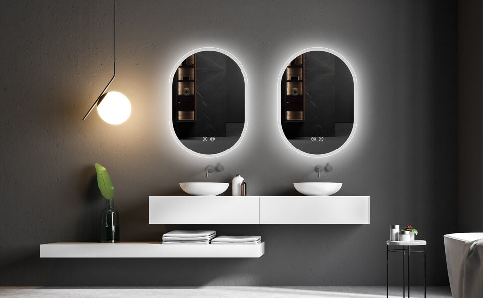 GETPRO Frameless Lighted Bathroom Mirror Oval LED Vanity Mirrors