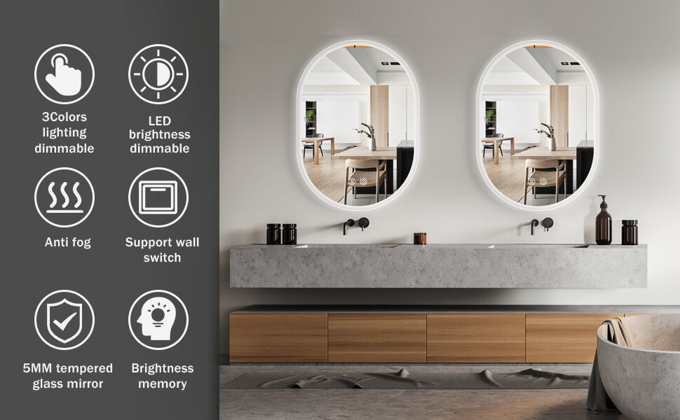 GETPRO Frameless Lighted Bathroom Mirror Oval LED Vanity Mirrors