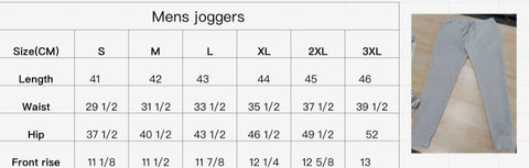 Mens joggers size guide