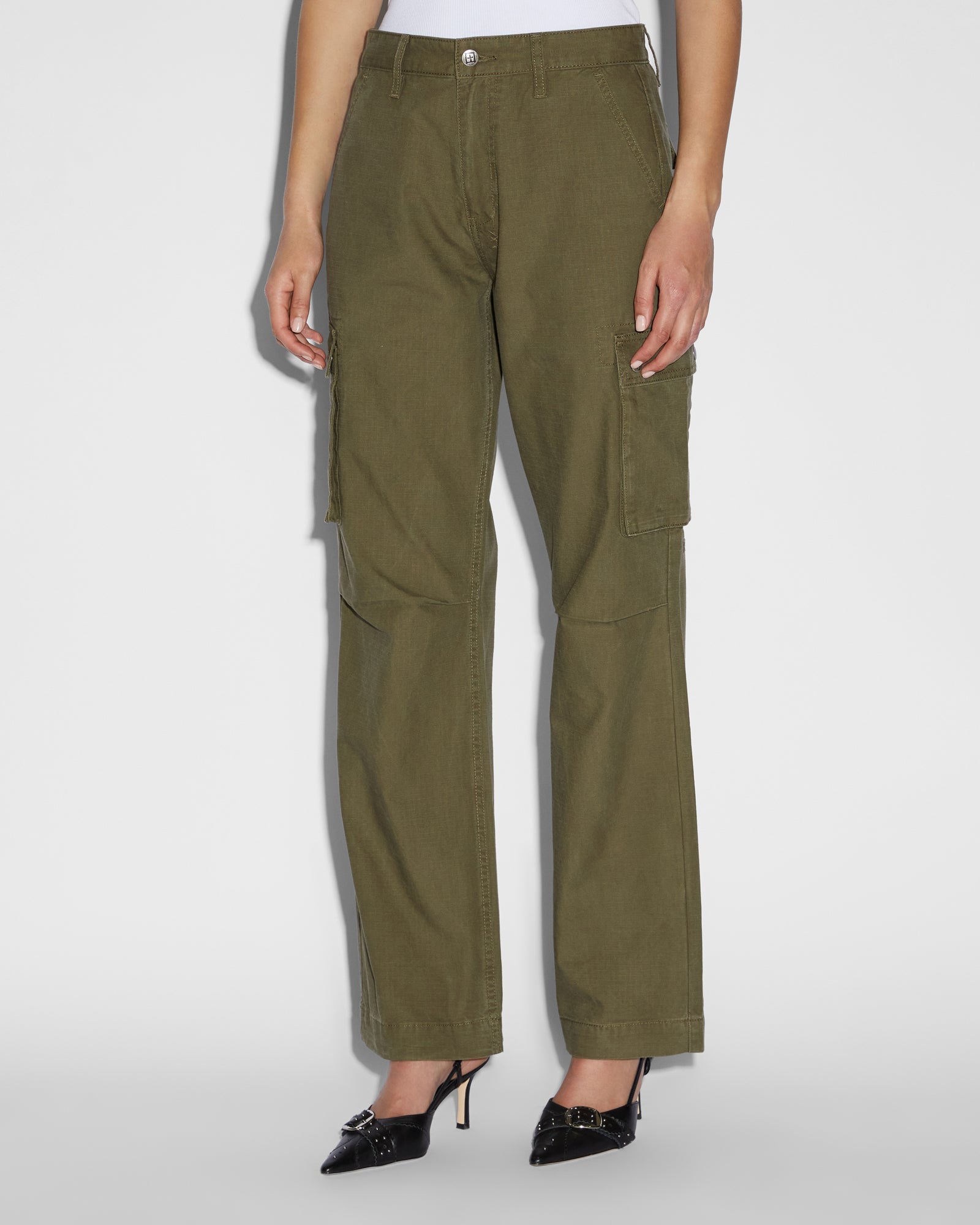 Express High Waisted Satin Cargo Trouser Pant Green Women's Long