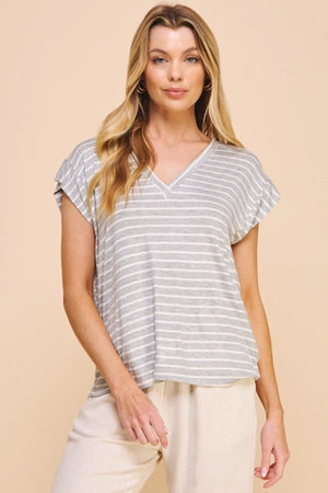 Sydney Striped V-Neck Casual Top - Belle & Co. Boutique