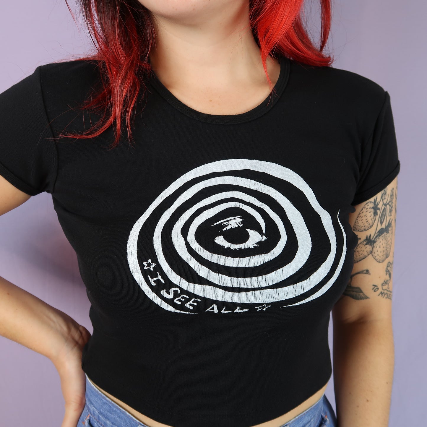 "I See All" (Eye Spiral) Crop Top in Black - Small to Large