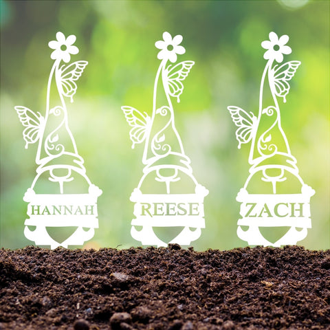 Personalized gnome garden stakes