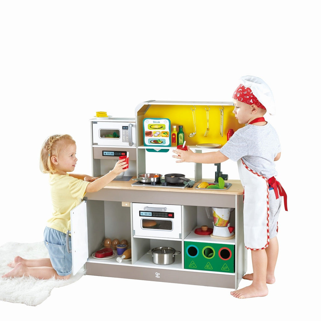 hape deluxe kitchen playset with fan fryer