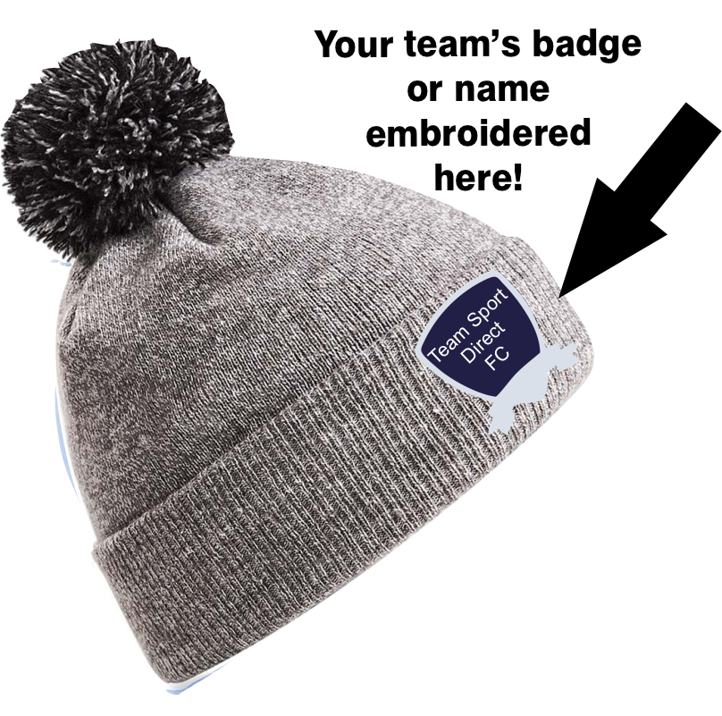 EMBROIDERED ADULT SNOWSTAR BOBBLE HAT HEATHER GREY BLACK