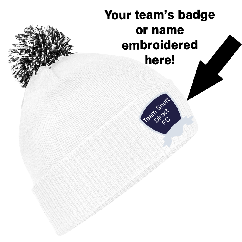 EMBROIDERED ADULT SNOWSTAR BOBBLE HAT WHITE BLACK