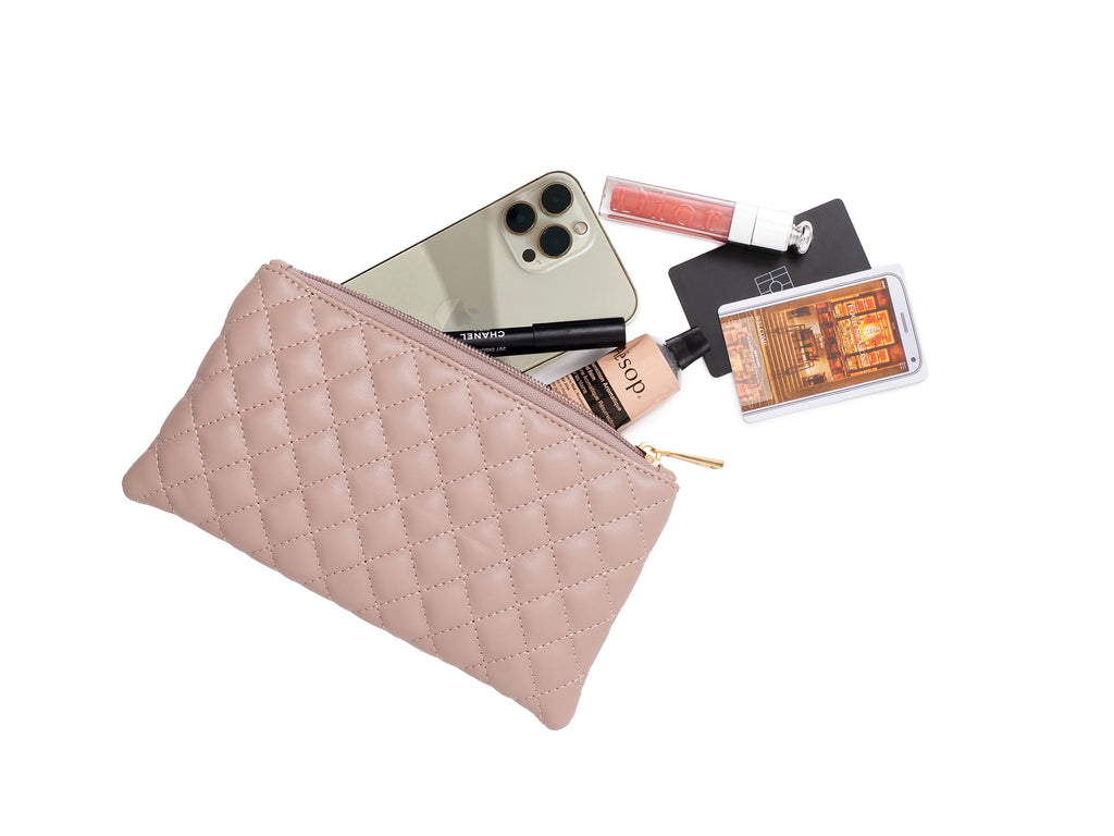 Coco Alexander mini in neutral with iPhone, keys, credit cards and lip gloss